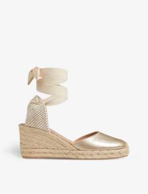 LK BENNETT: Maureen metallic-leather espadrille wedges