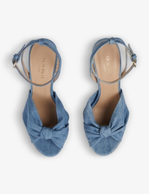 Shop Lk Bennett Womens Blu-blue Denim Amanda Denim Cork Platform Sandals