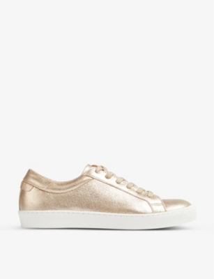 Lk Bennett Womens Gol-gold Jasper Low-top Metallic-suede Trainers