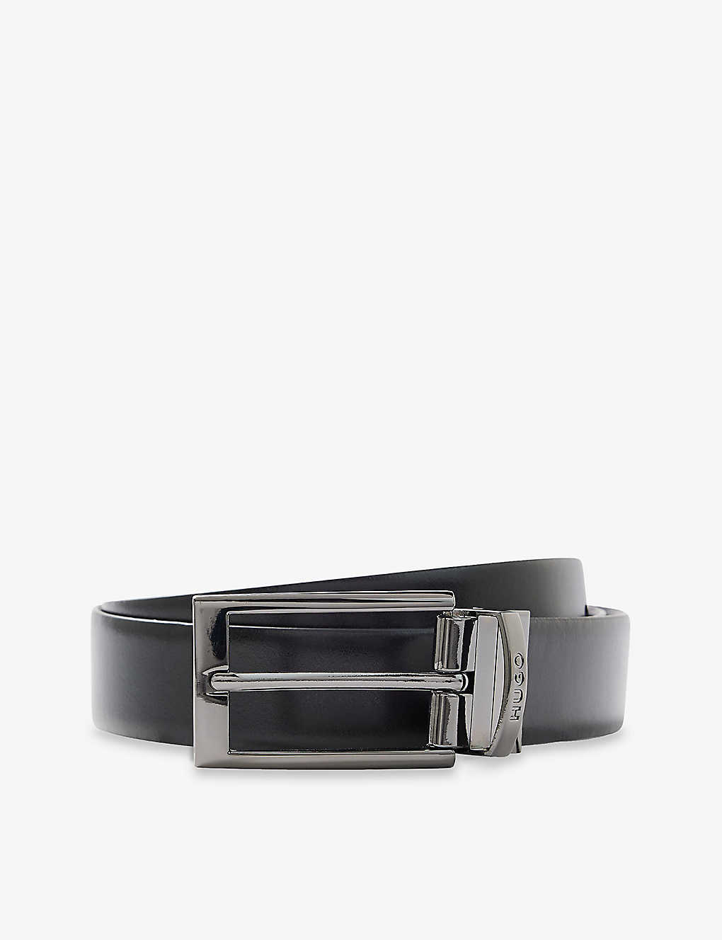 Hugo Mens Black Logo-embossed Leather Belt