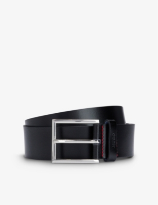 Hugo Mens Black Logo-embossed Contrast-stitching Leather Belt
