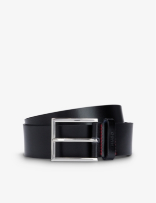 Hugo Boss Hugo Mens Black Logo-embossed Contrast-stitching Leather Belt