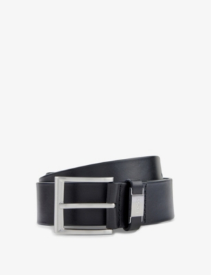 Business logo-embossed buckle leather belt