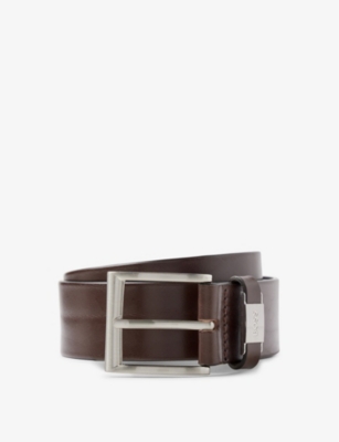 BOSS: Business logo-embossed buckle leather belt