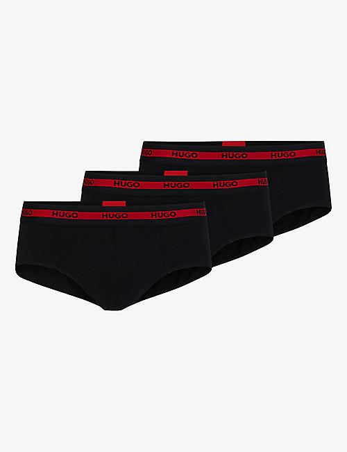 HUGO: Pack of three logo-waistband stretch-cotton briefs