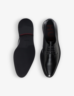 Shop Hugo Mens Black Logo-embossed Leather Derby Shoes