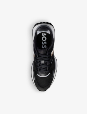 BOSS: Brand-print mesh and faux-leather low-top trainers