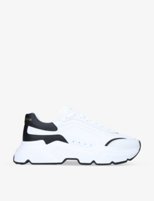Shop Dolce & Gabbana Men's White/blk Daymaster Leather Low-top Trainers