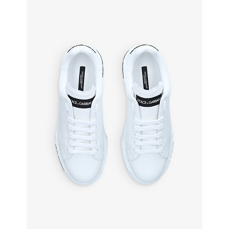 Shop Dolce & Gabbana Mens White Portofino Leather Low-top Trainers