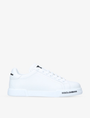 Shop Dolce & Gabbana Men's White Portofino Leather Low-top Trainers