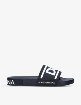 Shop Dolce & Gabbana Men's Blk/white Logo-embellished Moulded Sliders