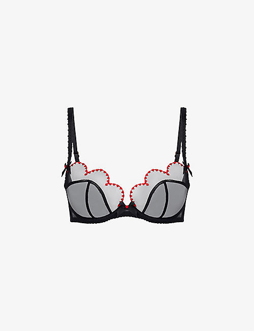 AGENT PROVOCATEUR: Lorna Heart plunge stretch-tulle underwired bra