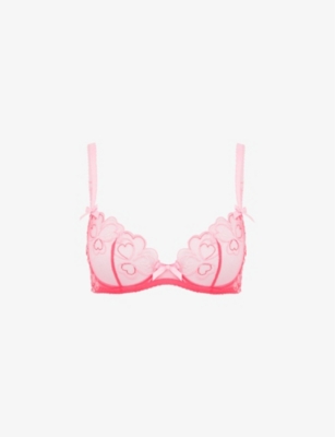 AGENT PROVOCATEUR AGENT PROVOCATEUR WOMEN'S FUCHSIA/BABY PINK MAYSIE PLUNGE HEART-EMBROIDERED TULLE UNDERWIRED BRA,65712116