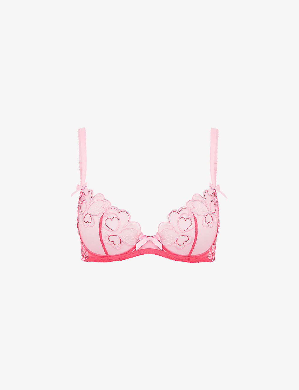 AGENT PROVOCATEUR AGENT PROVOCATEUR WOMEN'S FUCHSIA/BABY PINK MAYSIE PLUNGE HEART-EMBROIDERED TULLE UNDERWIRED BRA,65712116