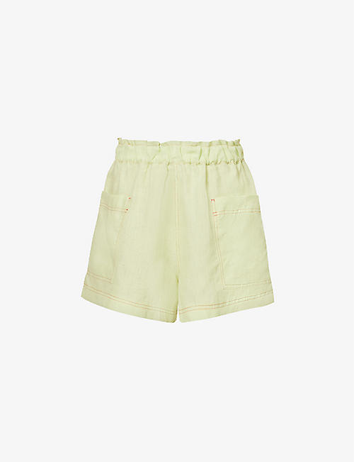 CASA RAKI: Emilia frilled-trim organic-linen shorts