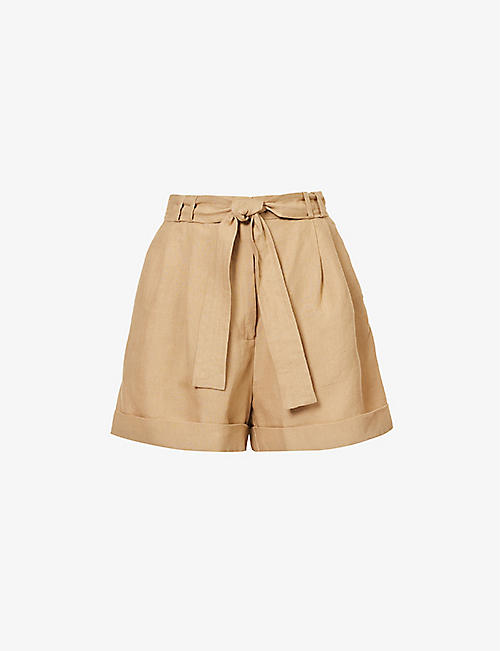CASA RAKI: Clementina high-rise organic-linen shorts