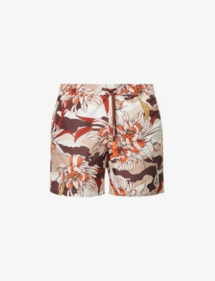 Moncler Floral Swim Shorts In Brown Multi