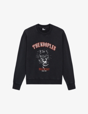 The Kooples Cotton Tiger Print Sweatshirt In Black