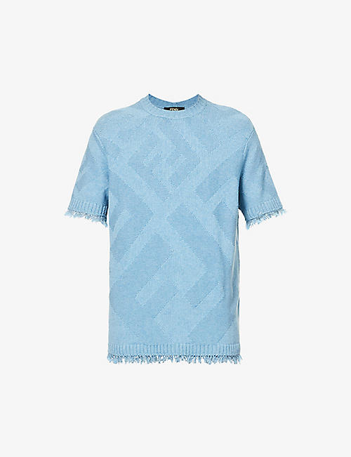 FENDI: Brand-patterned tasselled-trim boxy-fit cotton-knit T-shirt