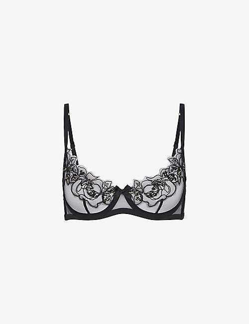 AGENT PROVOCATEUR: Lindie embroidered underwired mesh bra