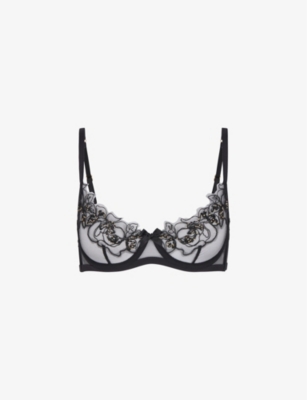 Agent Provocateur Lindie Embroidered Underwired Mesh Bra In Black