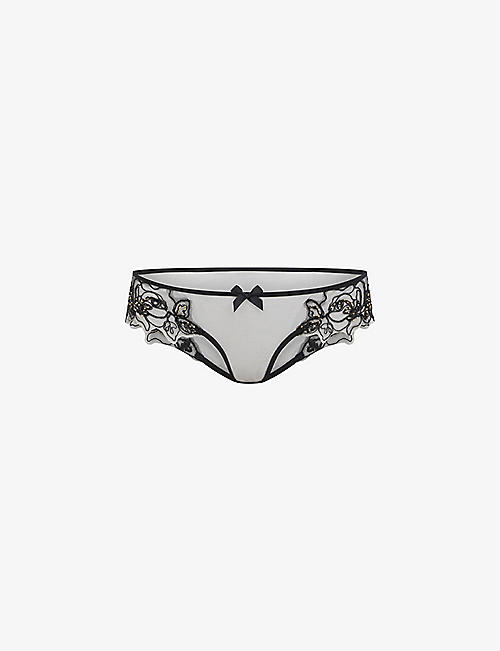 AGENT PROVOCATEUR: Lindie mid-rise embroidered floral mesh briefs