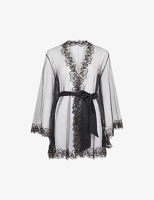 AGENT PROVOCATEUR: Lindie floral trim mesh dressing gown