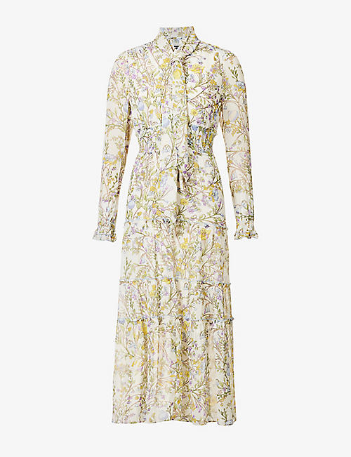 ME AND EM: Bluebell-print shirred recycled-polyester maxi dress