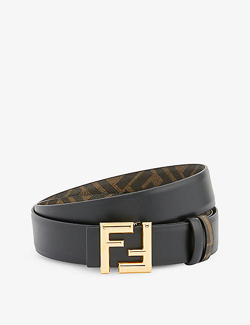 FENDI: FF brand-plaque reversible leather belt