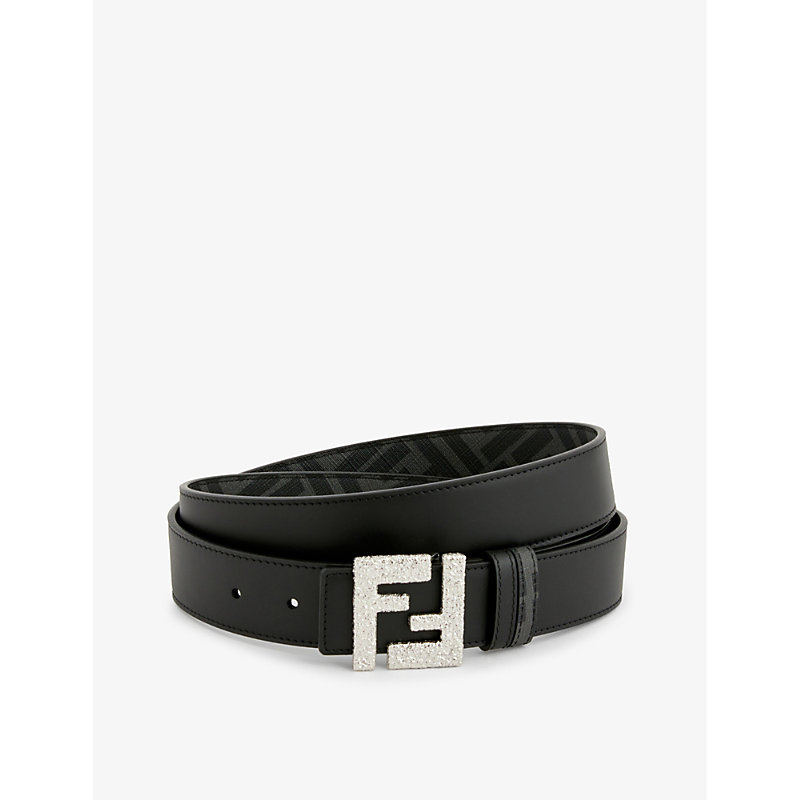 Leather And Ff Fabric Reversible Belt In Black,grey