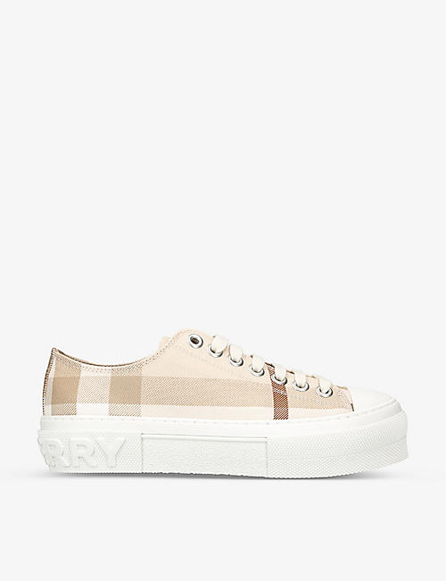 BURBERRY: Jack vintage-check cotton-leather low-top trainers