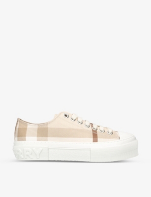 BURBERRY BURBERRY WOMENS CREAM COMB JACK VINTAGE-CHECK COTTON-LEATHER LOW-TOP TRAINERS,65739885