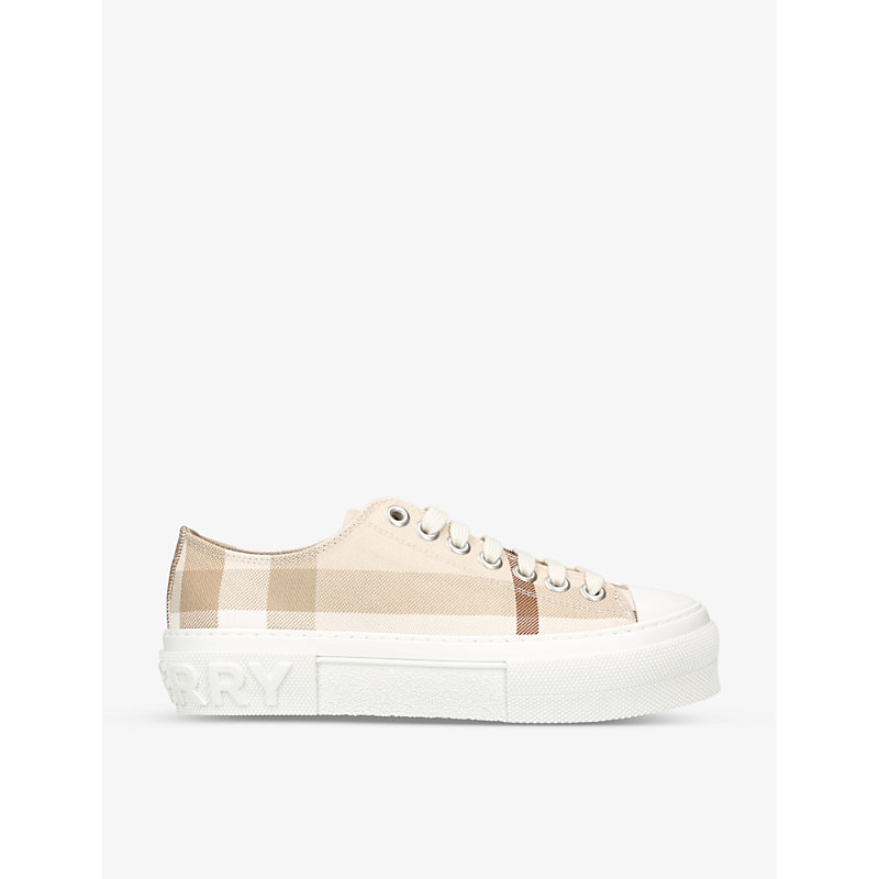 BURBERRY JACK VINTAGE-CHECK COTTON-LEATHER LOW-TOP TRAINERS,65739885