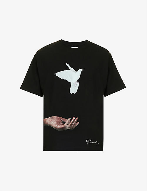 3.PARADIS: Hand And Dove 图案印花休闲版型平纹针织棉 T 恤