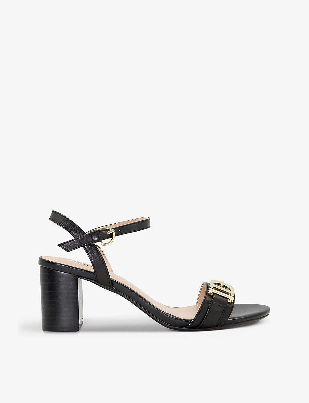 Dune Womens Black-leather Jessie Wide-fit Buckle Leather Heeled Sandals