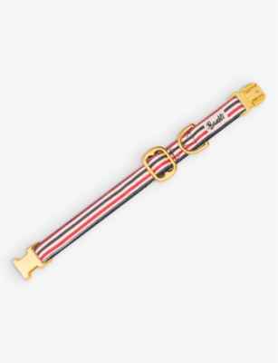 FRENCH BANDIT: Striped logo-patch big woven dog collar