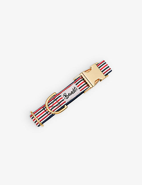 FRENCH BANDIT: Striped logo-patch big woven dog collar
