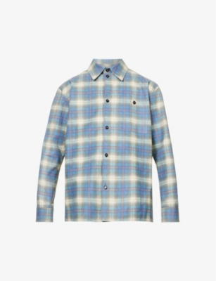 Bottega Veneta Tartan-patterned Leather Shirt-jacket In Multi-light Blue