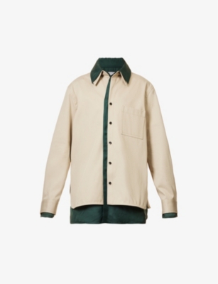 Bottega Veneta Contrast-panel Layered Regular-fit Cotton Shirt In Travertine/inkwell