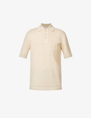 BOTTEGA VENETA BOTTEGA VENETA MEN'S STRING SHORT-SLEEVED REGULAR-FIT LINEN-BLEND POLO SHIRT,65750040