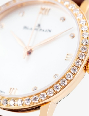 Shop Blancpain Womens Cream 6104-2987-55a Villeret Ultraplate 18ct Rose-gold, 0.99ct And 0.05ct Diamond A