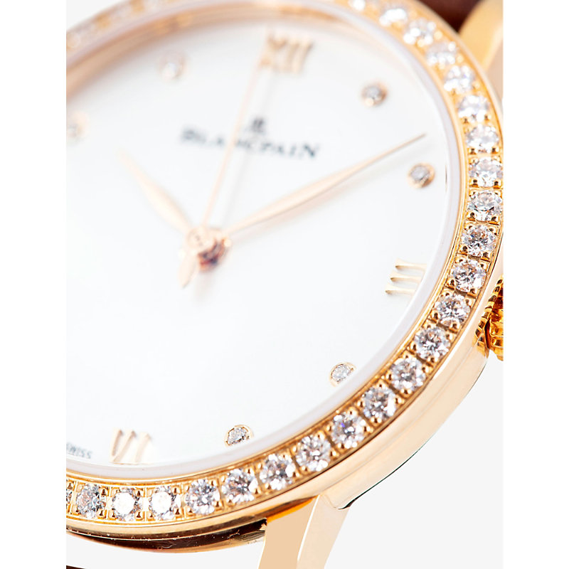 Shop Blancpain Womens Cream 6104-2987-55a Villeret Ultraplate 18ct Rose-gold, 0.99ct And 0.05ct Diamond A