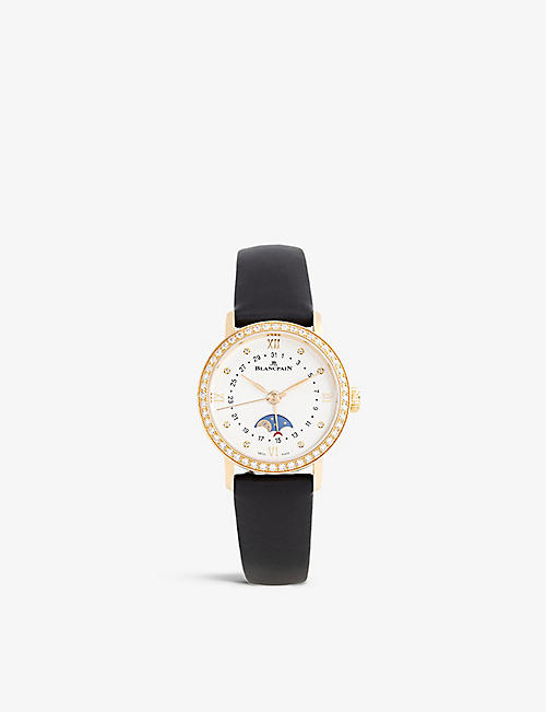 BLANCPAIN: 6106 2987 55A Villeret Quantième Phases de Lune 18ct rose-gold, 0.99ct and 0.05ct diamond automatic watch