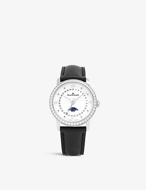 BLANCPAIN: 6126 4628 55B Villeret Quantième Phase de Lune stainless-steel, 0.99ct and 0.05ct diamond automatic watch