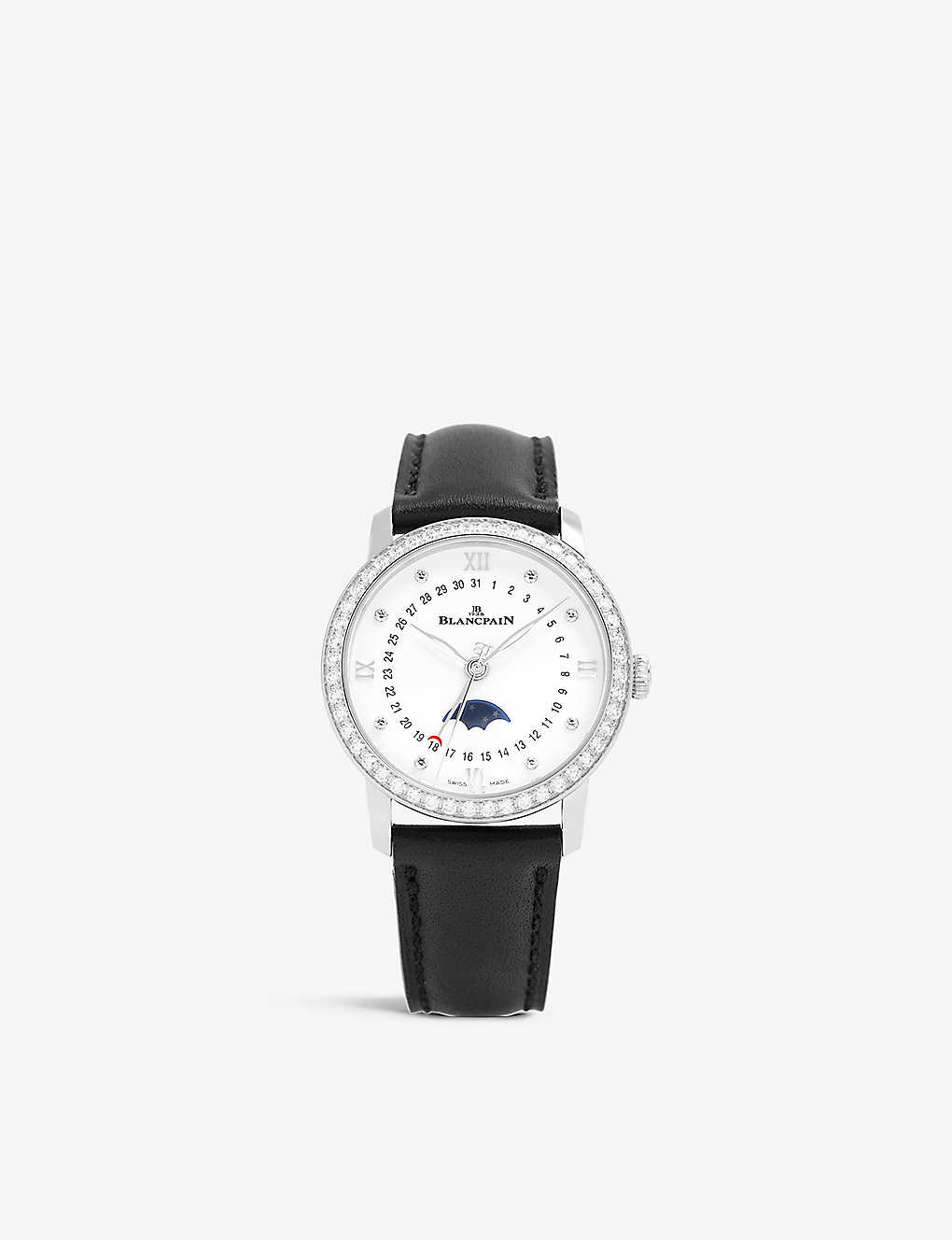 Blancpain Womens White 6126 4628 55b Villeret Quantième Phase De Lune Stainless-steel, 0.99ct And 0.