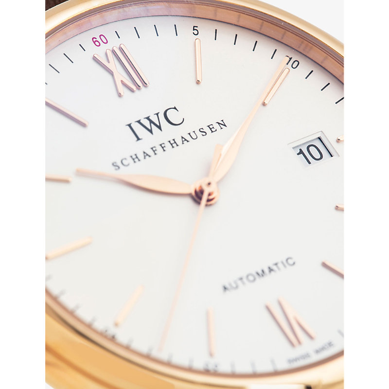 Shop Iwc Schaffhausen Men's Silver Iw356504 Portofino 18ct Rose-gold And Leather Automatic Watch