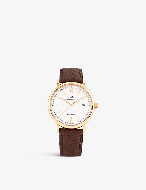 IWC SCHAFFHAUSEN: IW356504 Portofino 18ct rose-gold and leather automatic watch