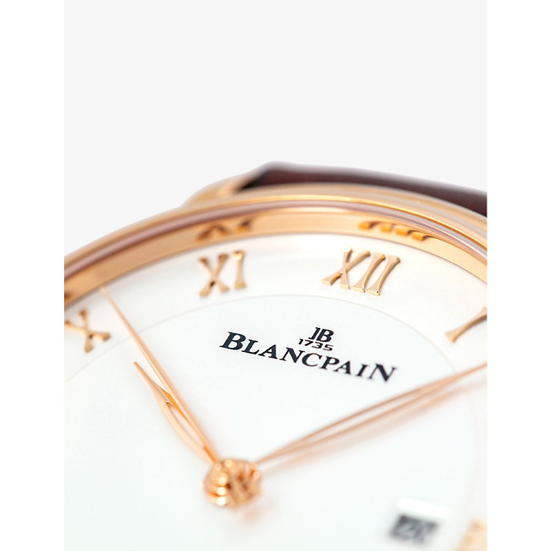 Shop Blancpain Mens White 6651-3642-55b Villeret Ultraplate 18ct Rose-gold And Leather Automatic Watch