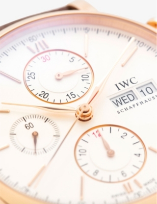 Shop Iwc Schaffhausen Men's Silver Iw391025 Portofino 18ct Rose-gold And Leather Automatic Watch