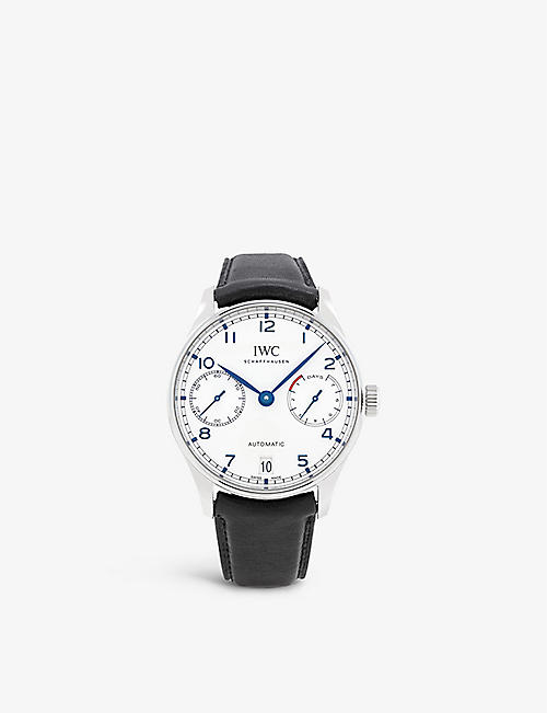 IWC SCHAFFHAUSEN: IW500705 Portugieser stainless-steel and leather automatic watch